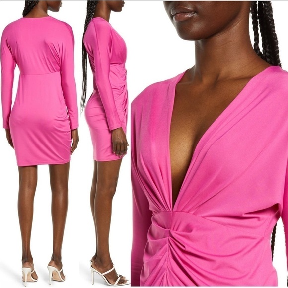 Area Stars Pink Ruched Long Sleeve Dress Size L - Picture 3 of 10